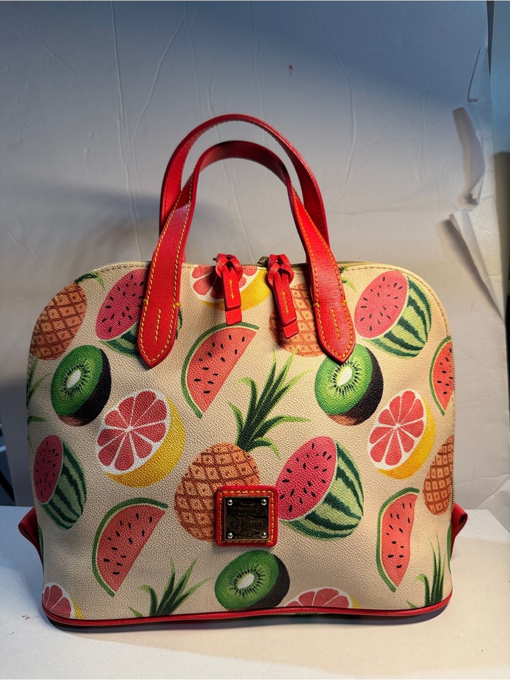 Dooney & Bourke Fruit-Print Satchel with Red Trim Ambrosia tropical zip zip